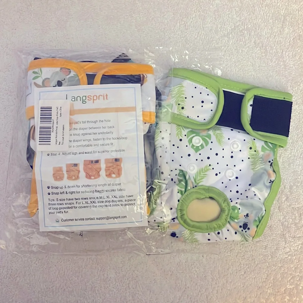 Langsprit Washable Female Dog Diapers (3 Pack), Koala print, sz S